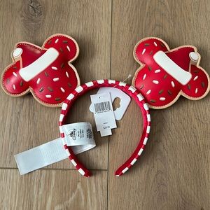 Disney Santa Mickey Holiday Christmas Cookie Candy Stripe Ears Headband NWT